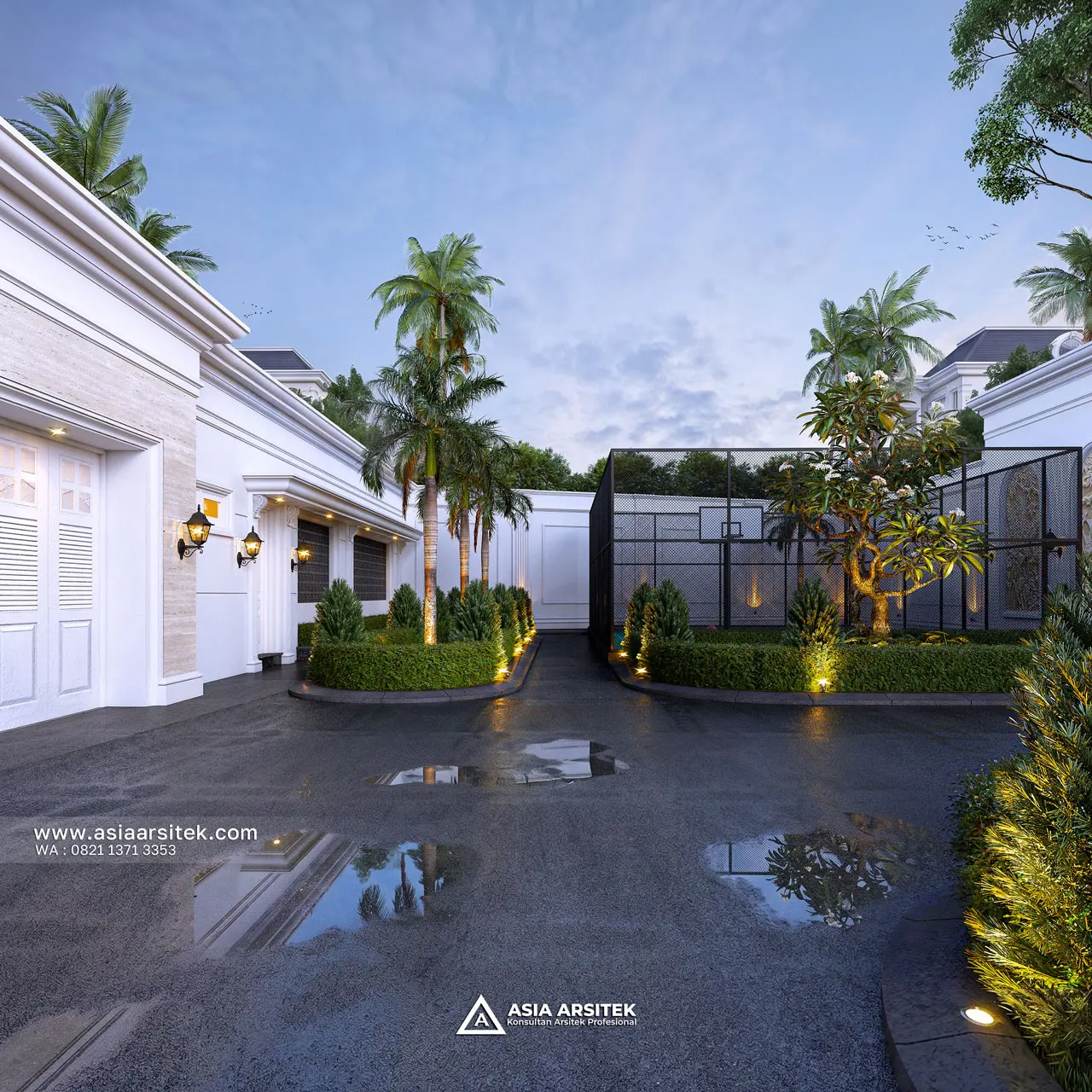 Desain Taman Samping Rumah Klasik 2 Lantai Ibu DNDF di Bengkulu