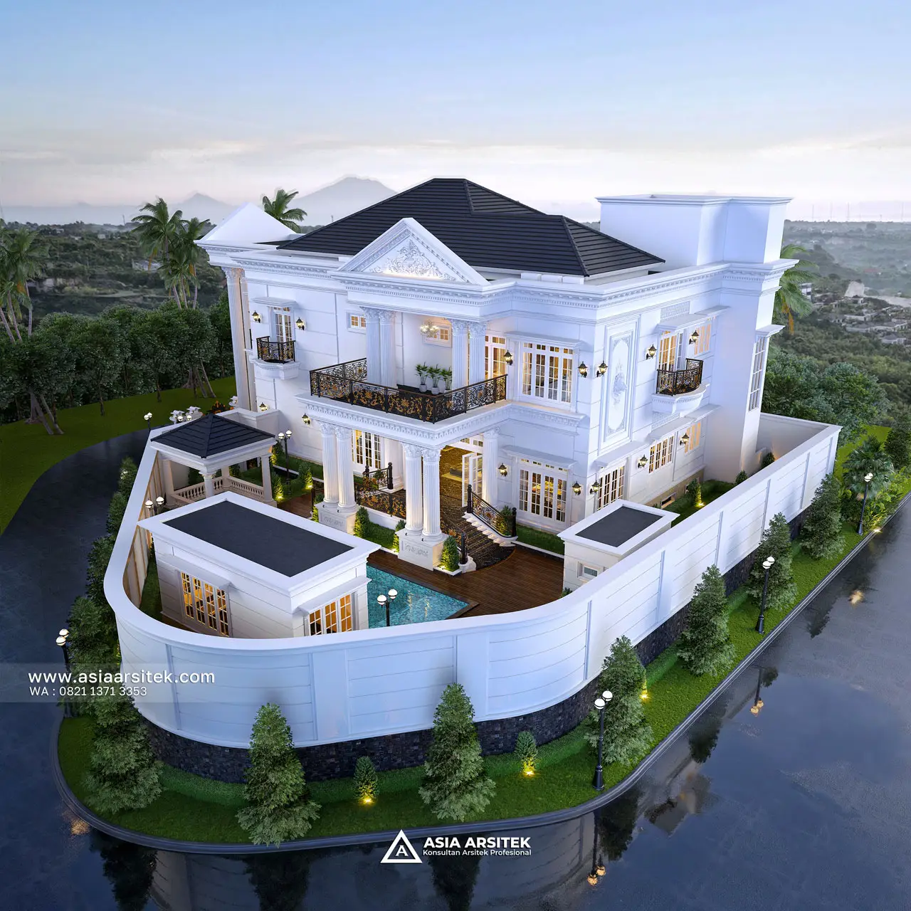 Desain Tampak Atas Hook Rumah Klasik 3 Lantai Bapak LMN di Sentul City Bogor
