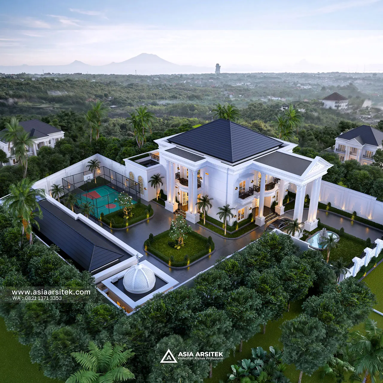 Desain Tampak Atas Rumah Klasik 2 Lantai Ibu DNDF di Bengkulu
