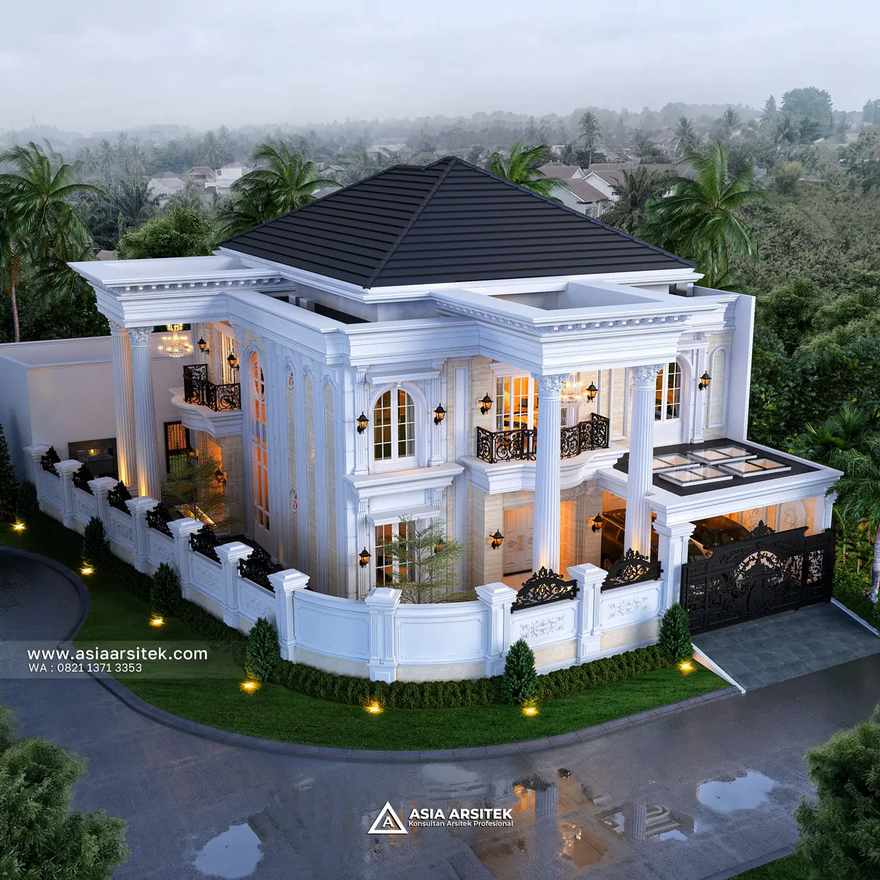 Desain Tampak Atas Rumah Klasik 2 Lantai Ibu SRC di Cibubur Bekasi