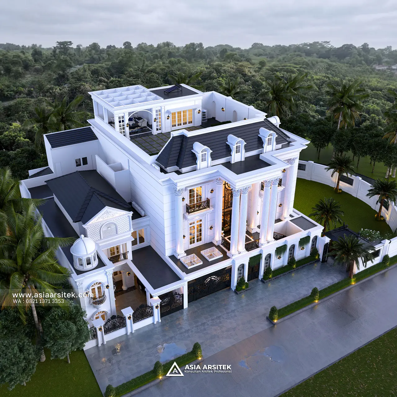 Desain Tampak Atas Rumah Klasik 3 Lantai Bapak ZKN di Cikupa Tangerang
