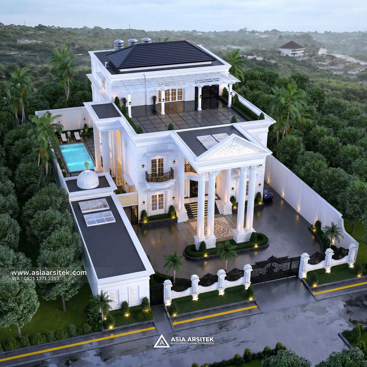 Desain Tampak Atas Rumah Klasik 4 Lantai Bapak BDR di Cibitung Bekasi
