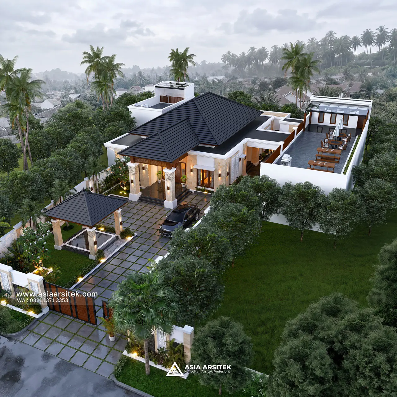 Desain Tampak Atas Rumah Tropis 1 Lantai Bapak HR di Duren Sawit Jakarta Timur