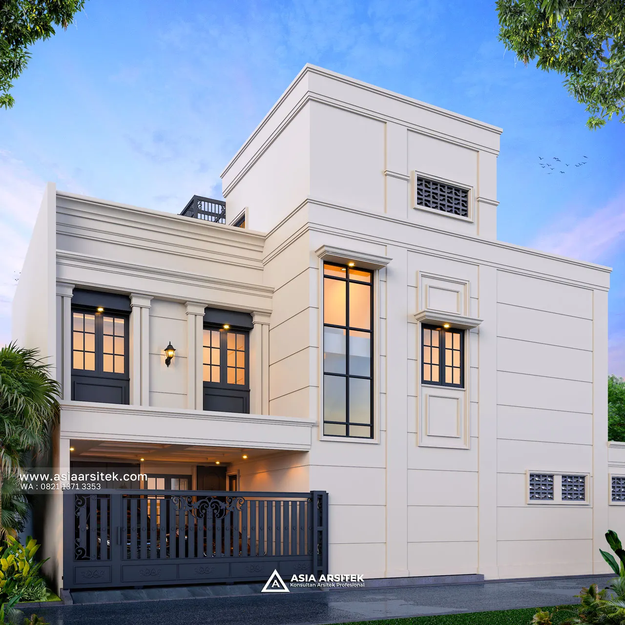Desain Tampak Belakang Pagar Rumah Mediterania 3 Lantai Bapak RFQ di Jatimelati Bekasi