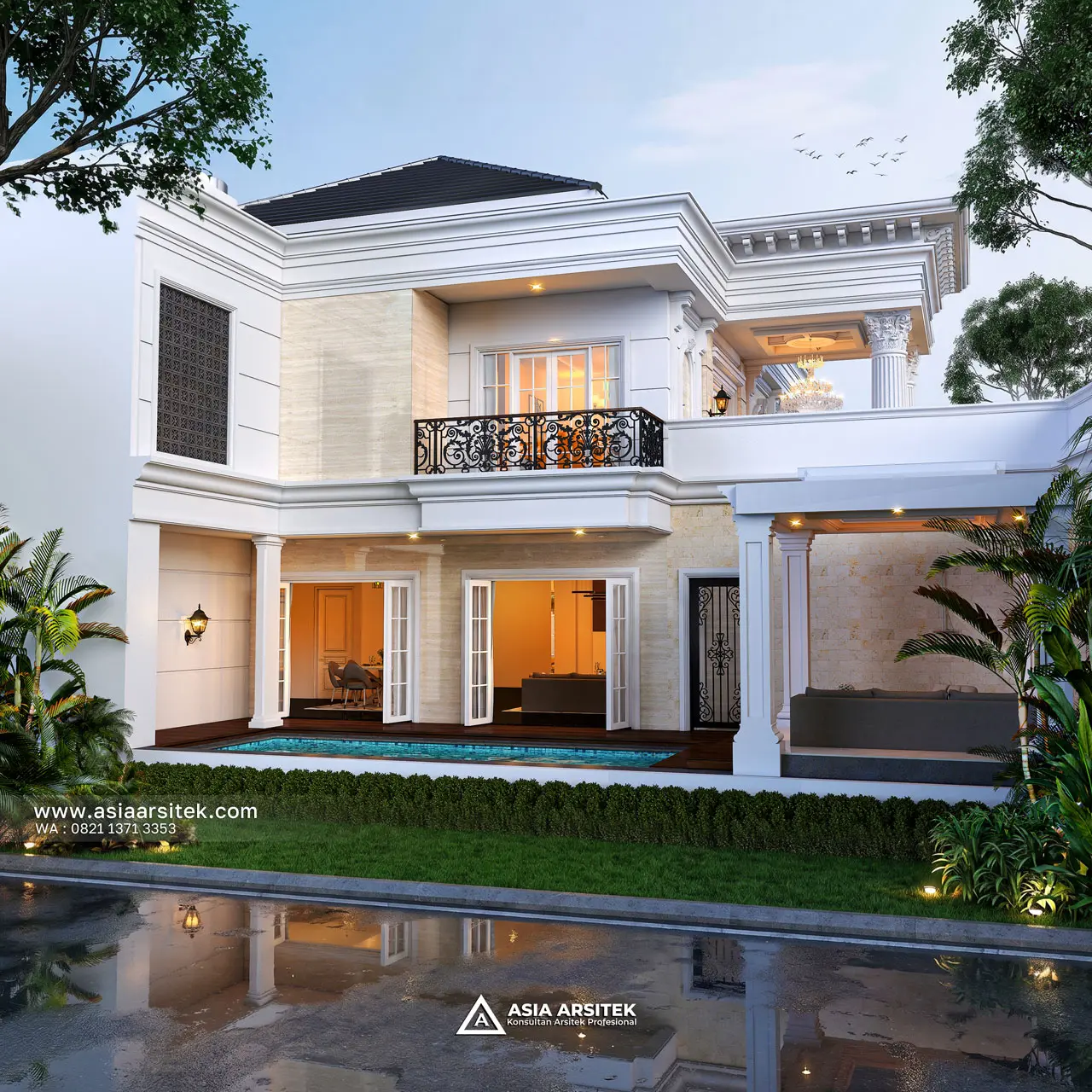 Desain Tampak Belakang Rumah Klasik 2 Lantai Ibu SRC di Cibubur Bekasi