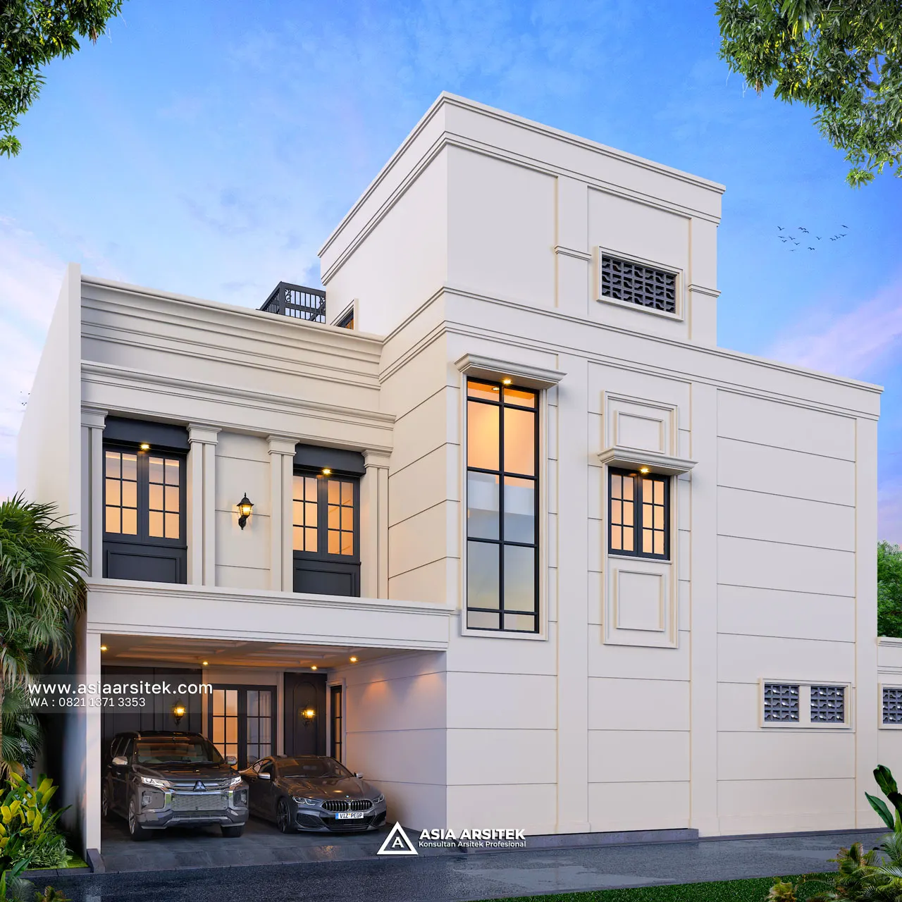 Desain Tampak Belakang Rumah Mediterania 3 Lantai Bapak RFQ di Jatimelati Bekasi