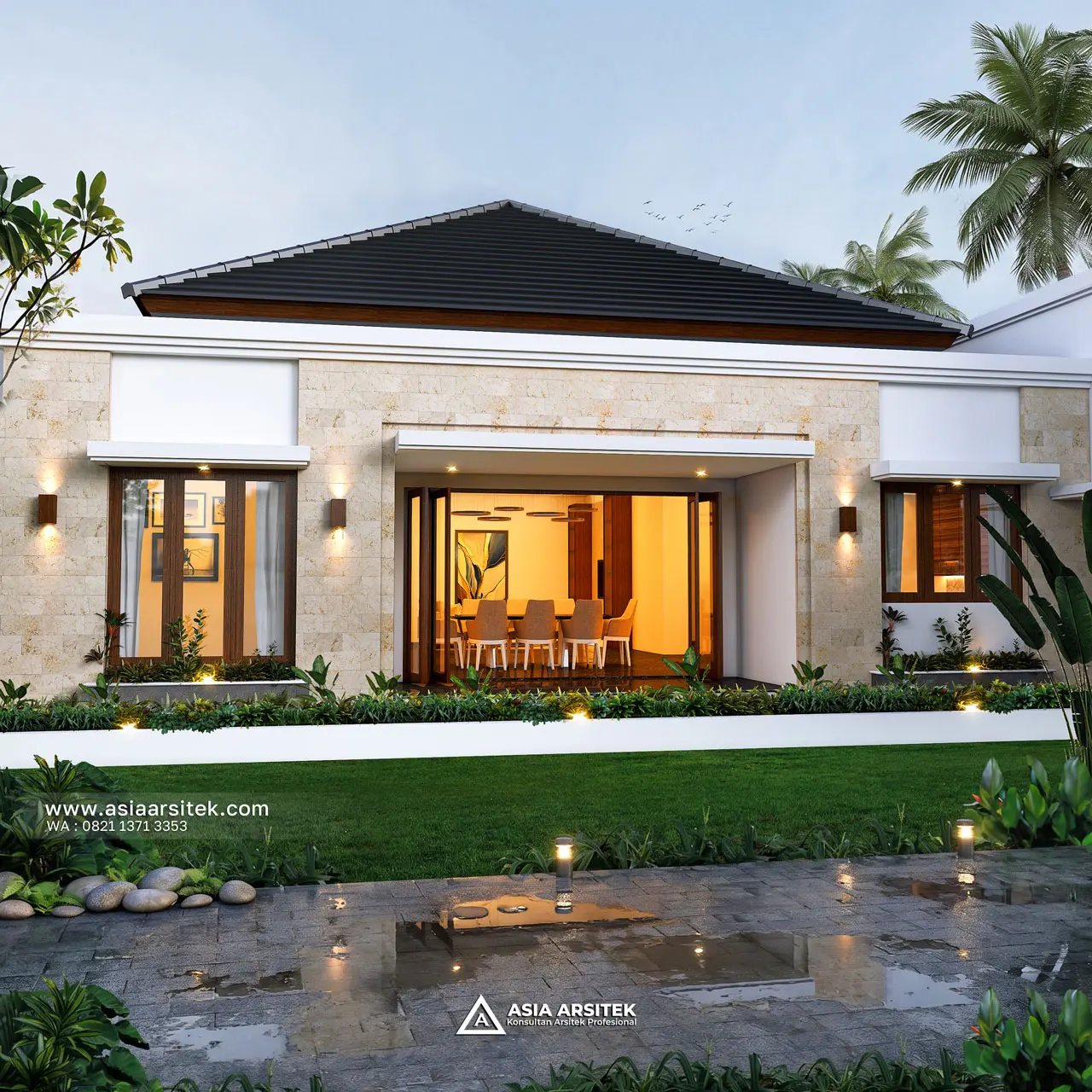 Desain Tampak Belakang Rumah Tropis 1 Lantai Bapak HR di Duren Sawit Jakarta Timur