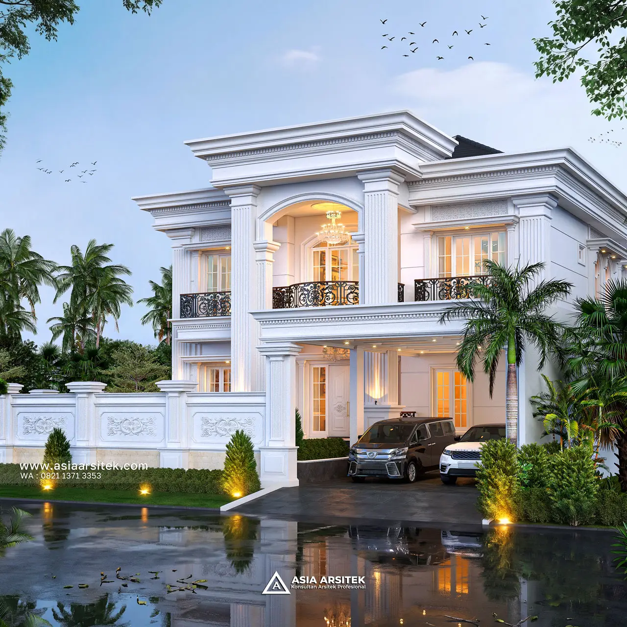 Desain Tampak Depan Carport Rumah Klasik 2 Lantai Ibu PRT di Tanjung Priok Jakarta Utara