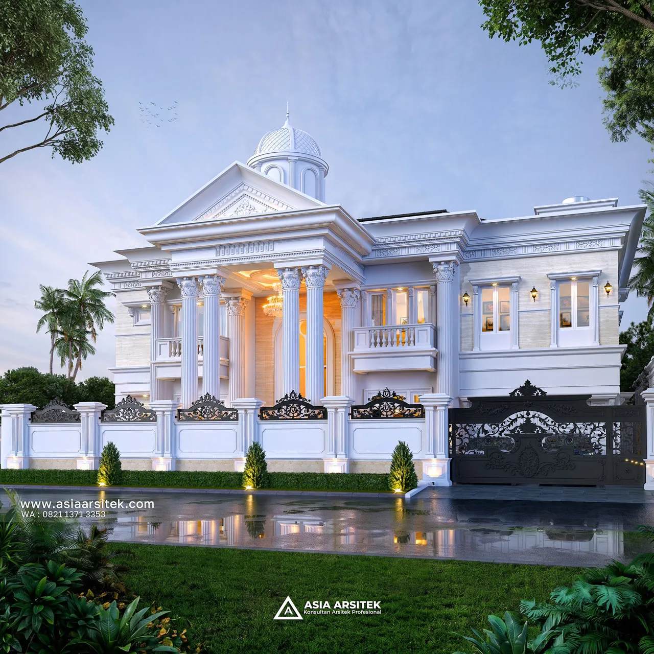 Desain Tampak Depan Dengan Pagar Rumah Klasik 2 Lantai Bapak AL di Bintaro Tangerang Selatan