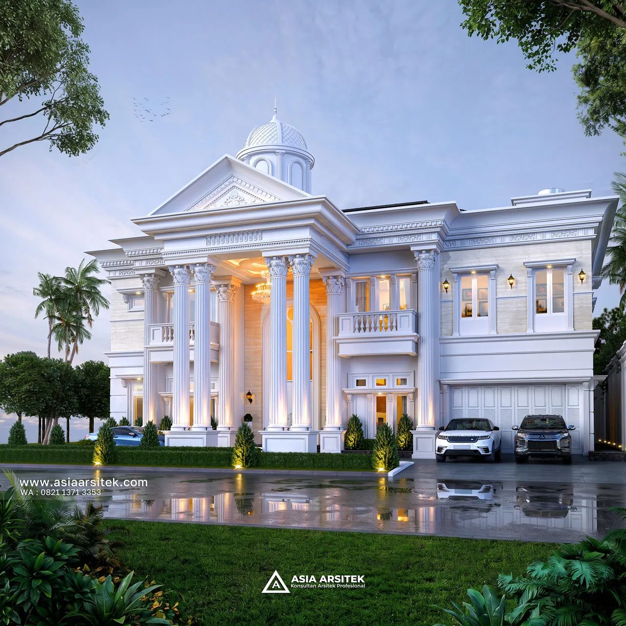 Desain Tampak Depan Rumah Klasik 2 Lantai Bapak AL di Bintaro Tangerang Selatan