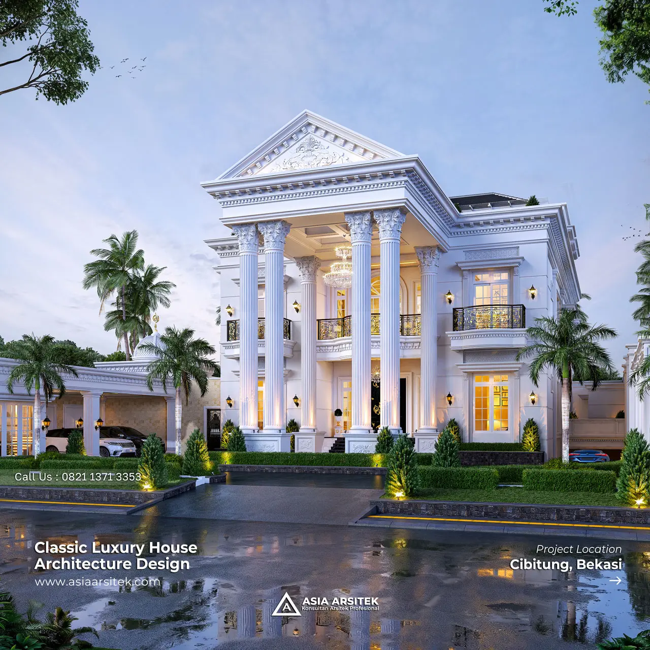 Desain Tampak Depan Rumah Klasik 4 Lantai Bapak BDR di Cibitung Bekasi
