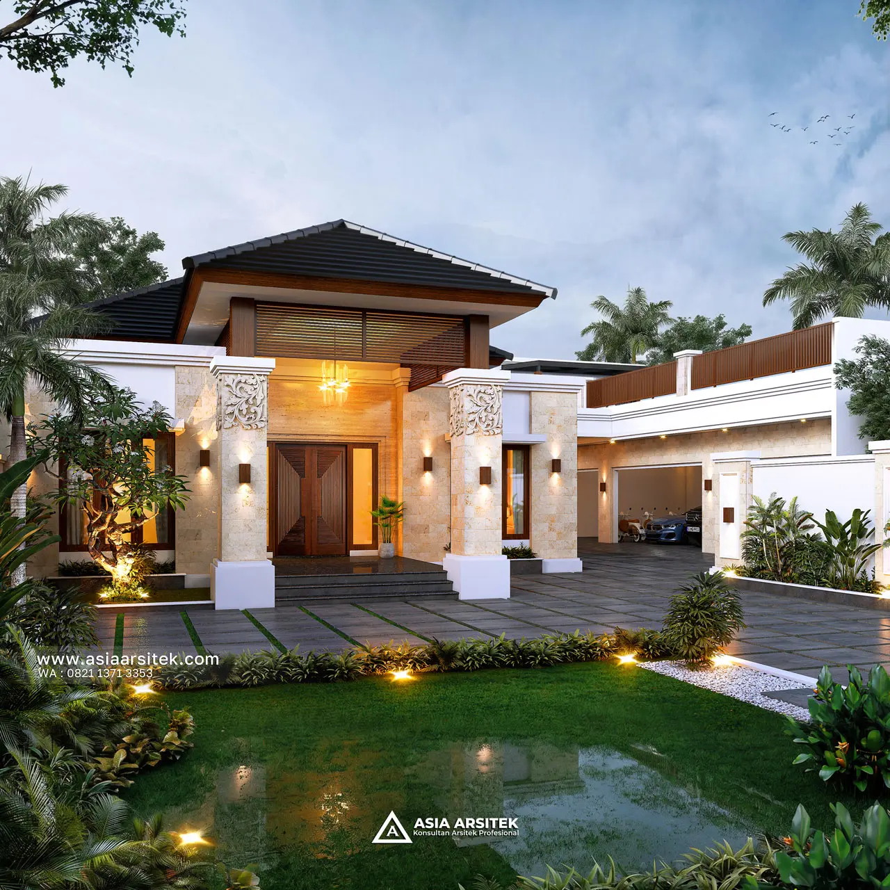 Desain Tampak Depan Rumah Tropis 1 Lantai Bapak HR di Duren Sawit Jakarta Timur
