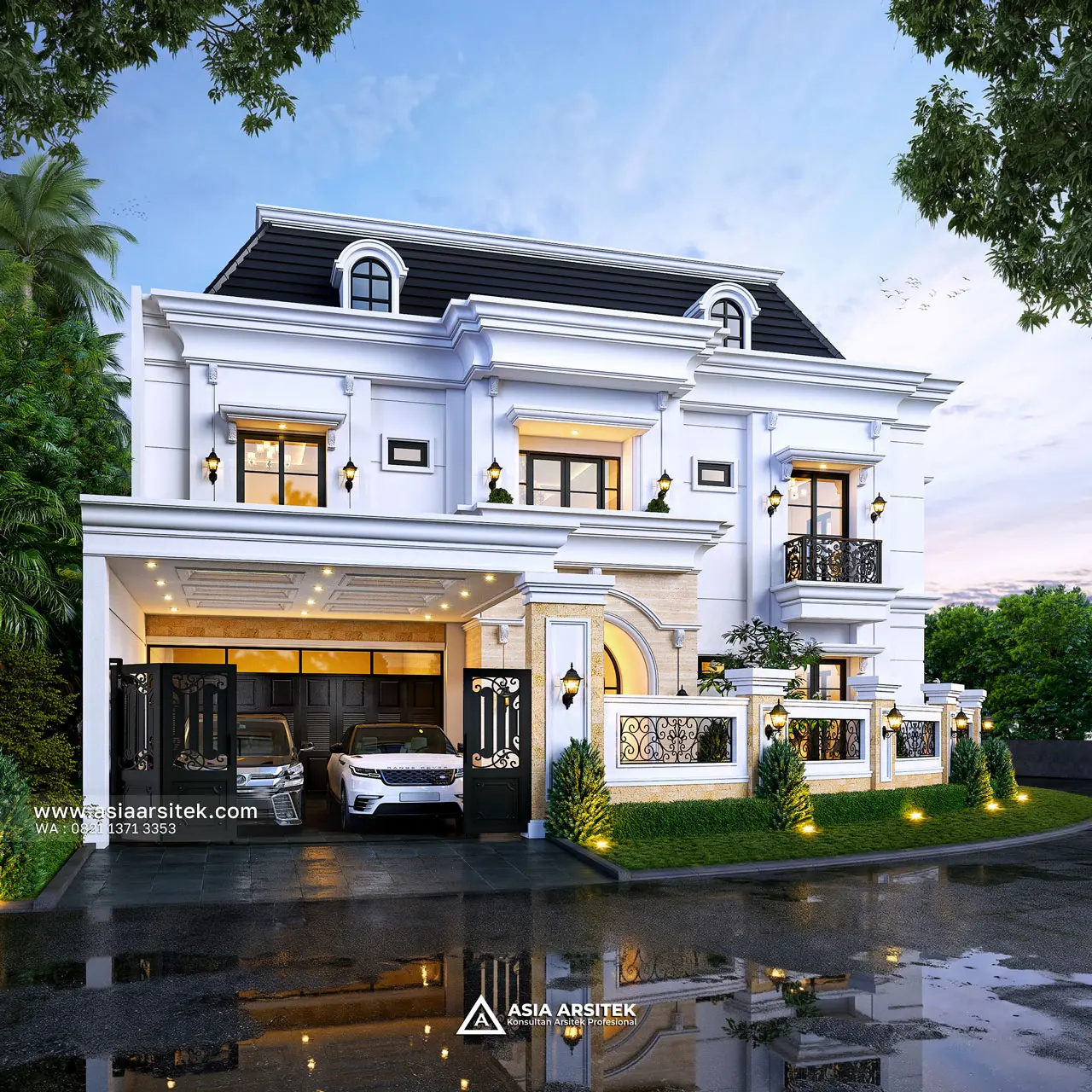 Desain Tampak Depan Rumah Tropis 2 Lantai Bapak HRT Bogor Jawa Barat