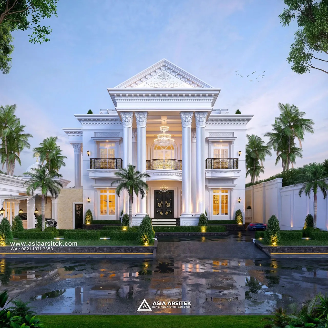 Desain Tampak Depan Tanpa Pagar Rumah Klasik 4 Lantai Bapak BDR di Cibitung Bekasi