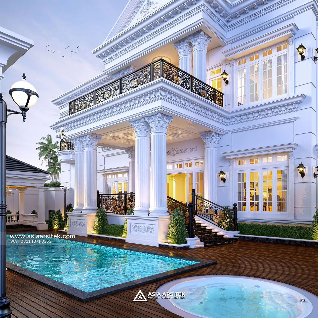Desain Tampak Samping Kanan 2 Rumah Klasik 3 Lantai Bapak LMN di Sentul City Bogor