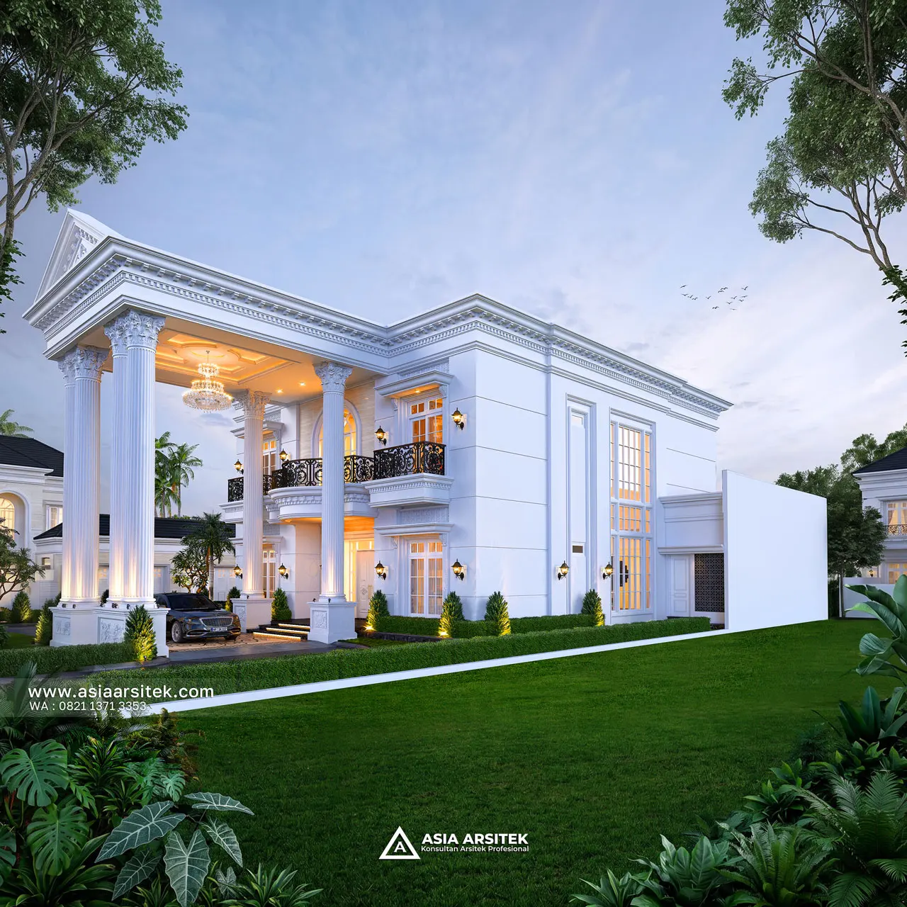 Desain Tampak Samping Kanan Rumah Klasik 2 Lantai Ibu DNDF di Bengkulu