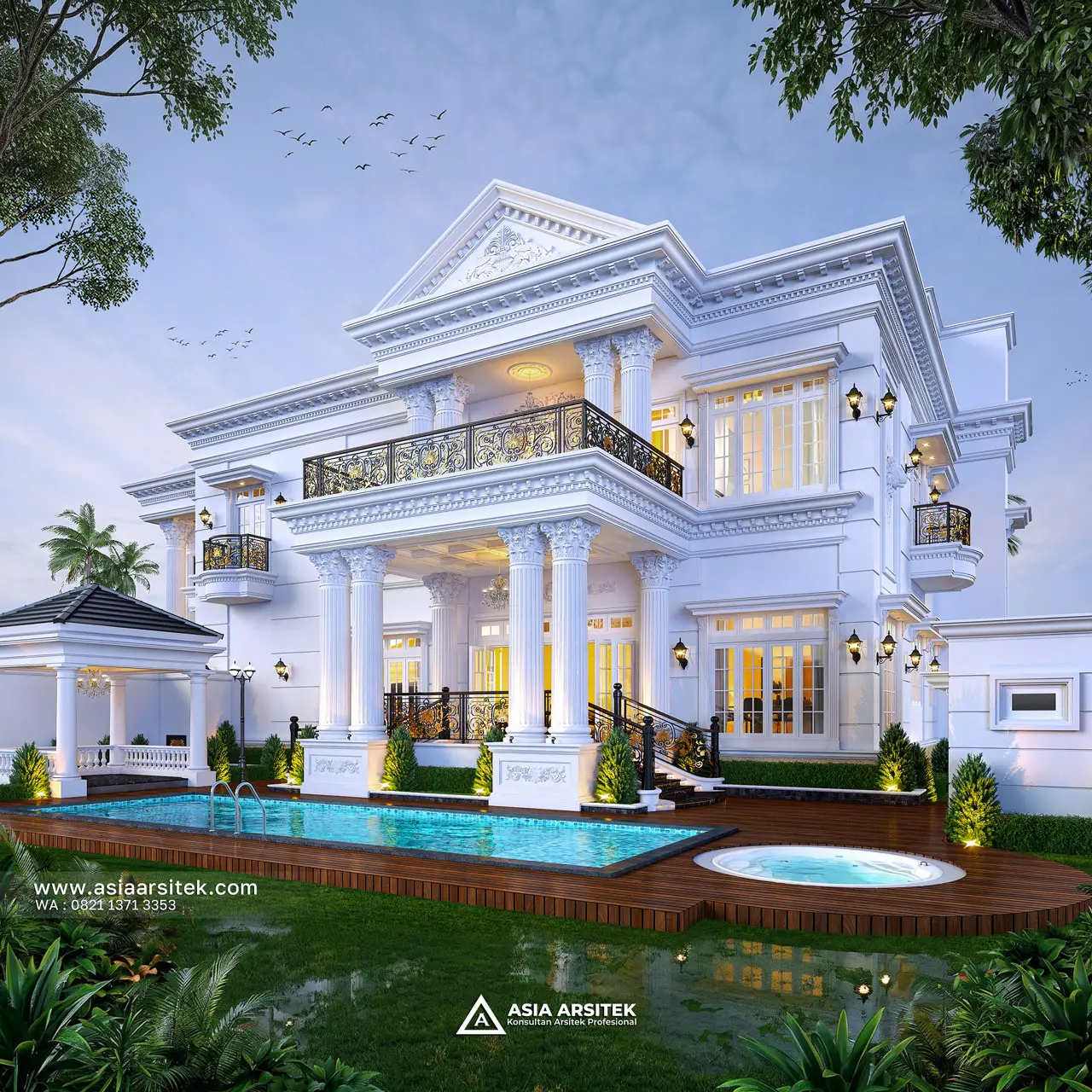 Desain Tampak Samping Kanan Rumah Klasik 3 Lantai Bapak LMN di Sentul City Bogor