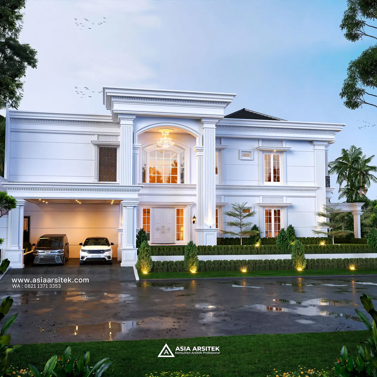 Desain Tampak Samping Kiri Dengan Carport Rumah Klasik 2 Lantai Ibu PRT di Tanjung Priok Jakarta Utara