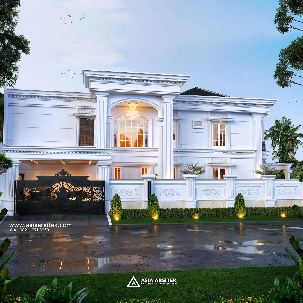 Desain Tampak Samping Kiri Dengan Pagar Rumah Klasik 2 Lantai Ibu PRT di Tanjung Priok Jakarta Utara