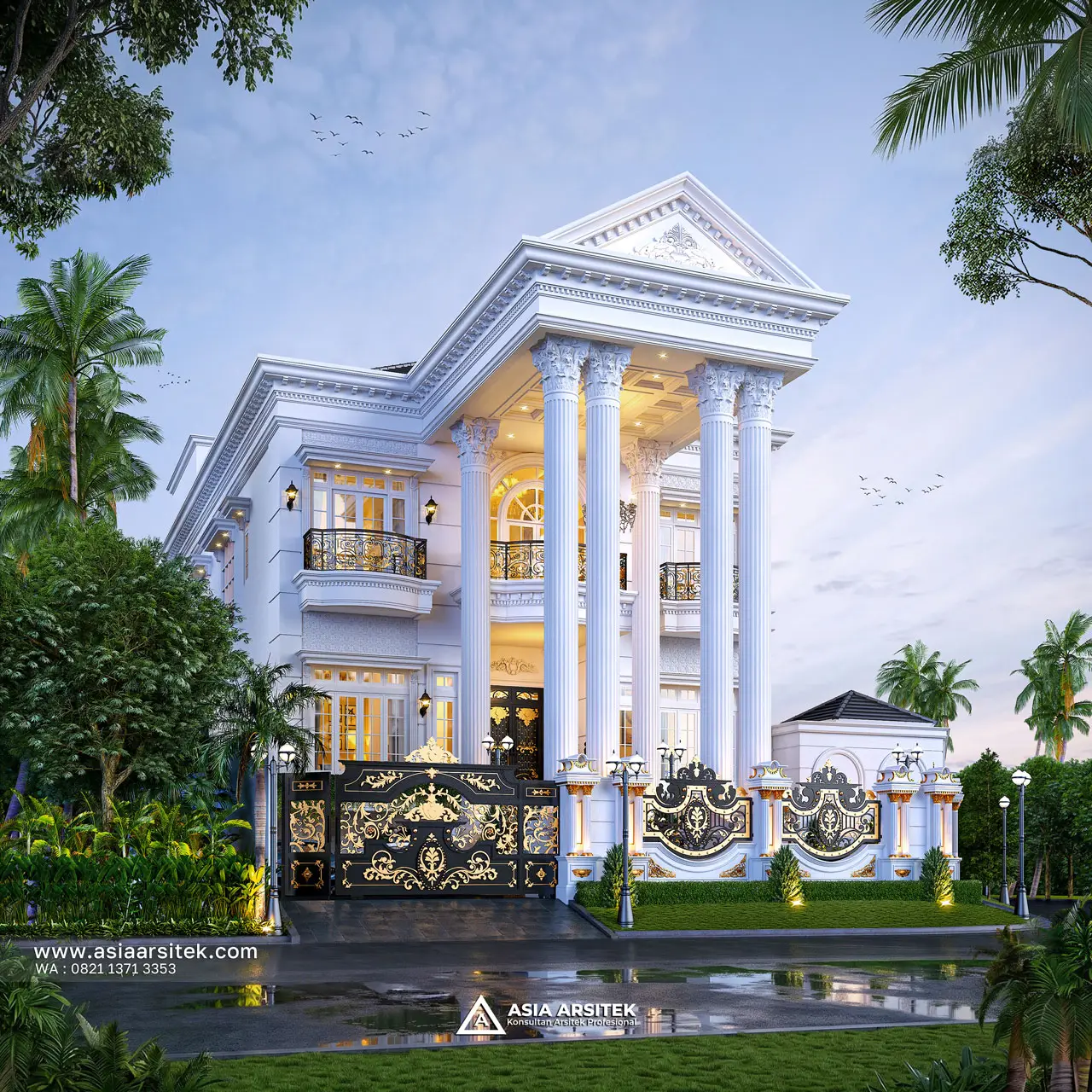 Desain Tampak Samping Kiri Rumah Klasik 3 Lantai Bapak LMN di Sentul City Bogor