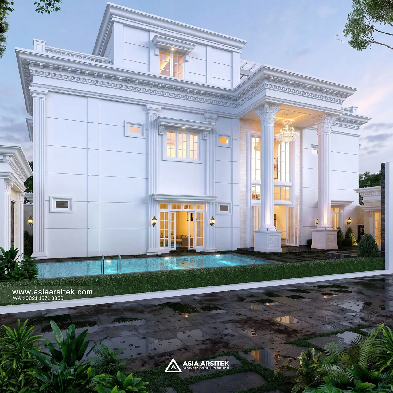 Desain Tampak Samping Kiri Rumah Klasik 4 Lantai Bapak BDR di Cibitung Bekasi