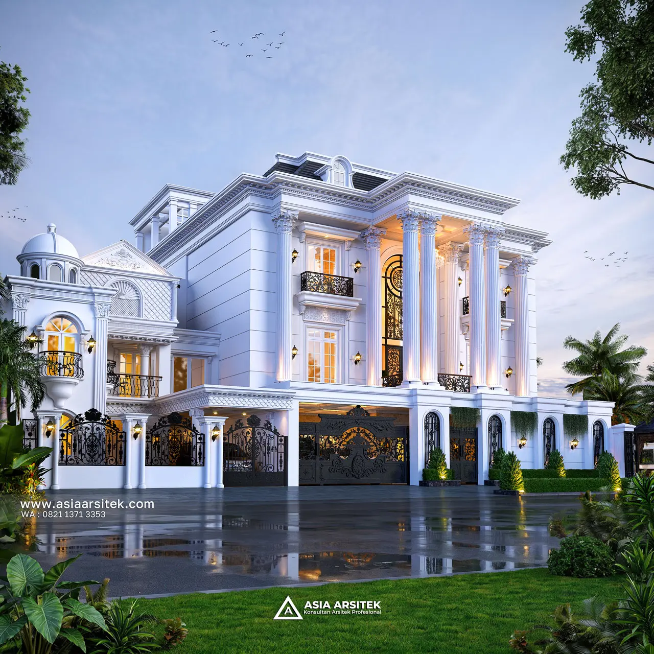 Desain Tampak Samping Rumah Klasik 3 Lantai Bapak ZKN di Cikupa Tangerang