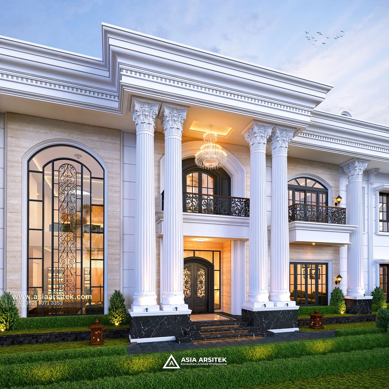 Desain Teras Mewah Rumah Klasik 2 Lantai Bapak GHRN di Tambun Bekasi