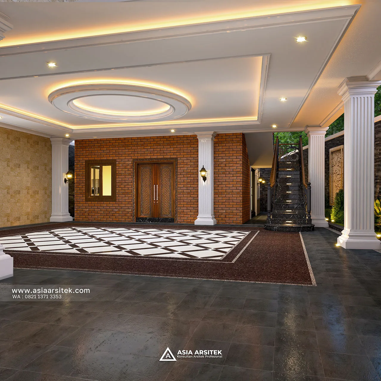 Desain Teras Ruang Serbaguna Rumah Klasik 2 Lantai Bapak IZL di Jatiuwung Tangerang