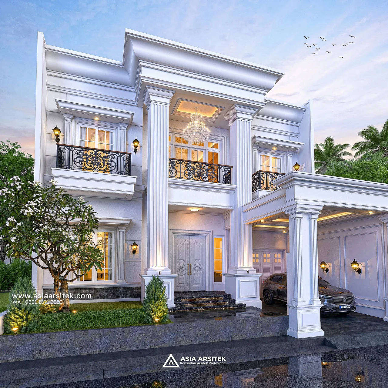 Desain Teras Rumah Klasik 2 Lantai Bapak AD di Kebon Jeruk Jakarta Barat