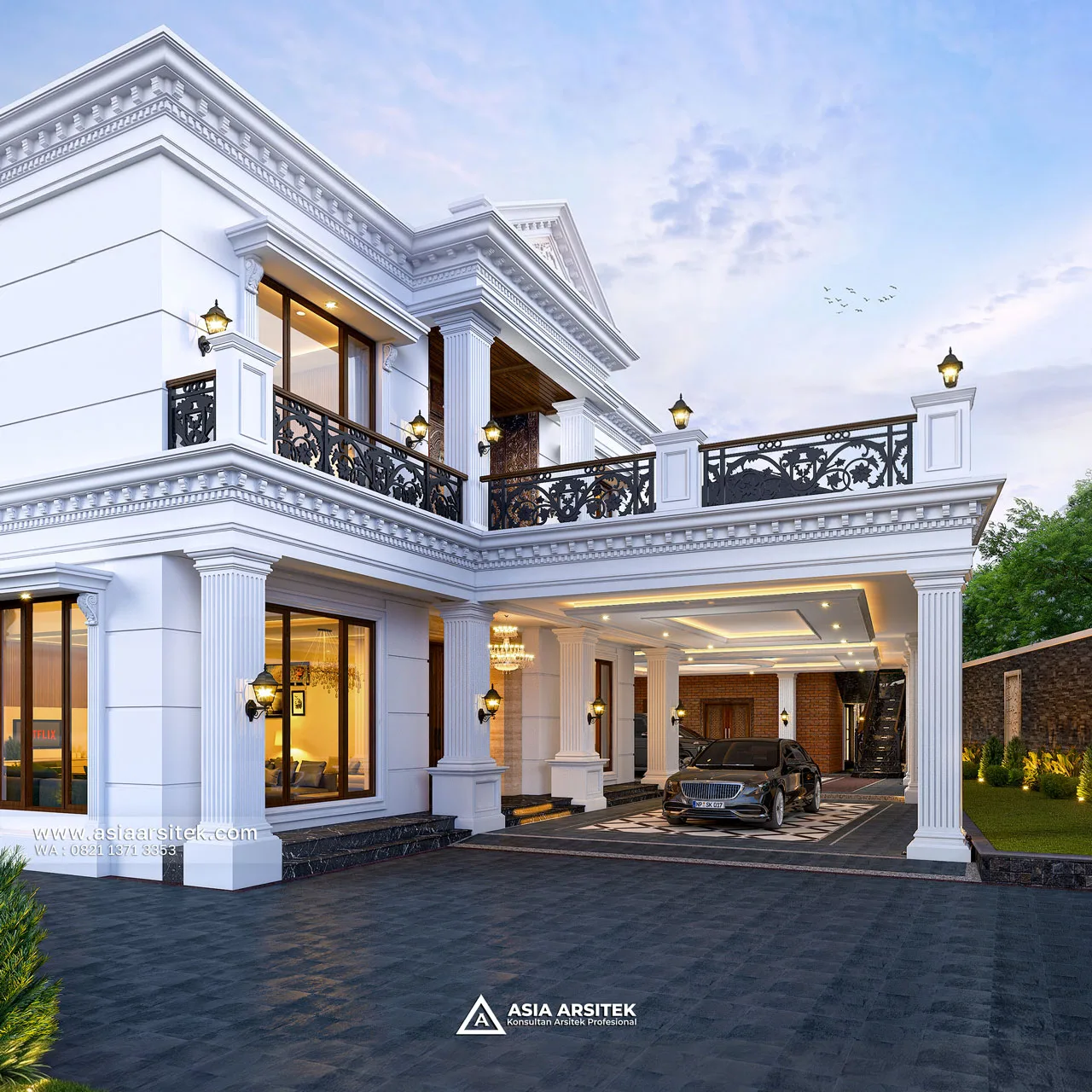 Desain Teras Rumah Klasik 2 Lantai Bapak IZL di Jatiuwung Tangerang