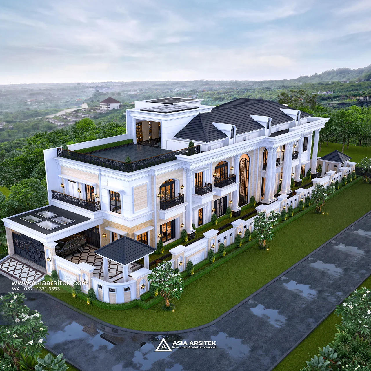 Desain View Atas Belakang Rumah Klasik 2 Lantai Bapak GHRN di Tambun Bekasi