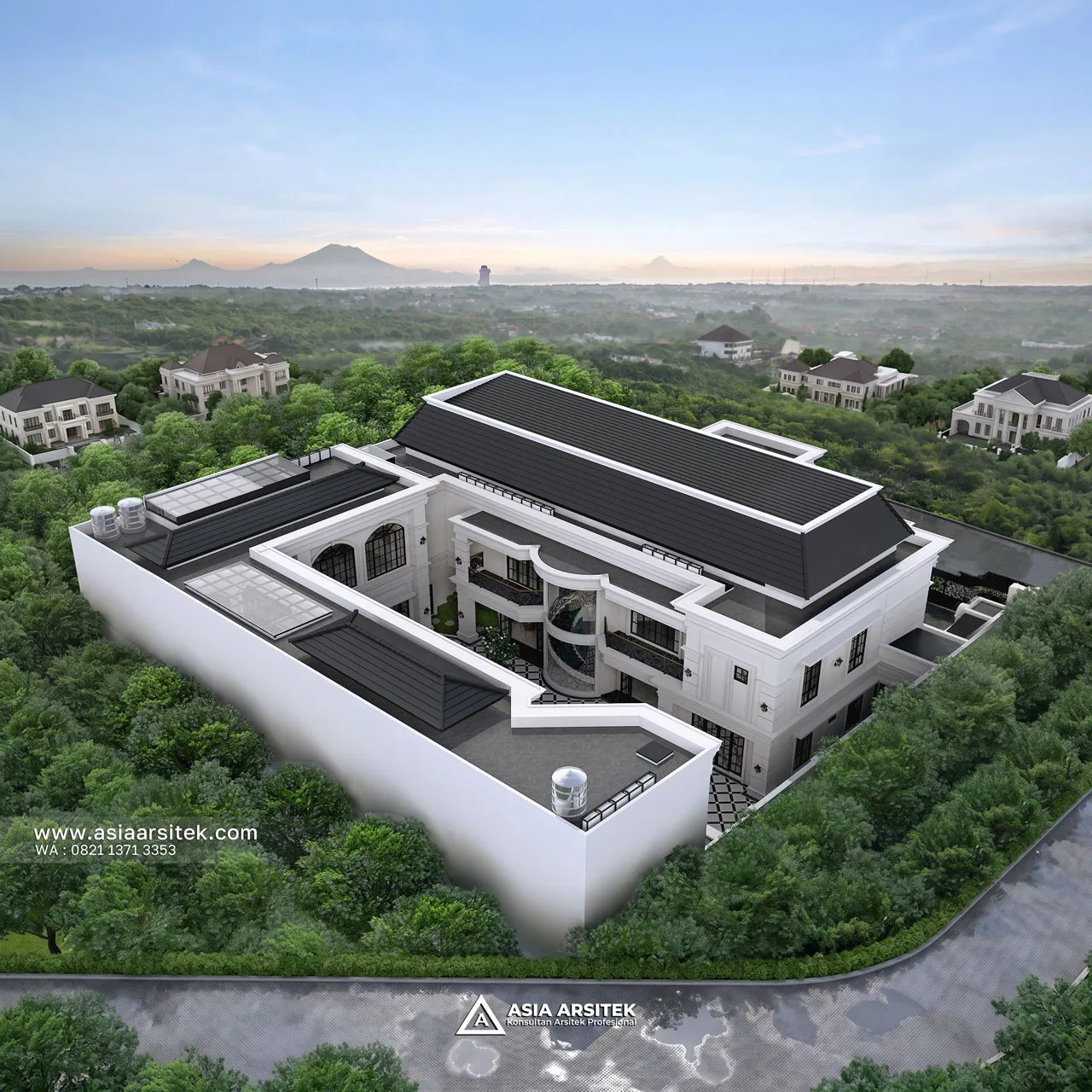 Desain View Atas Belakang Rumah Klasik 2 Lantai Bapak HMD di BSD Tangerang Selatan