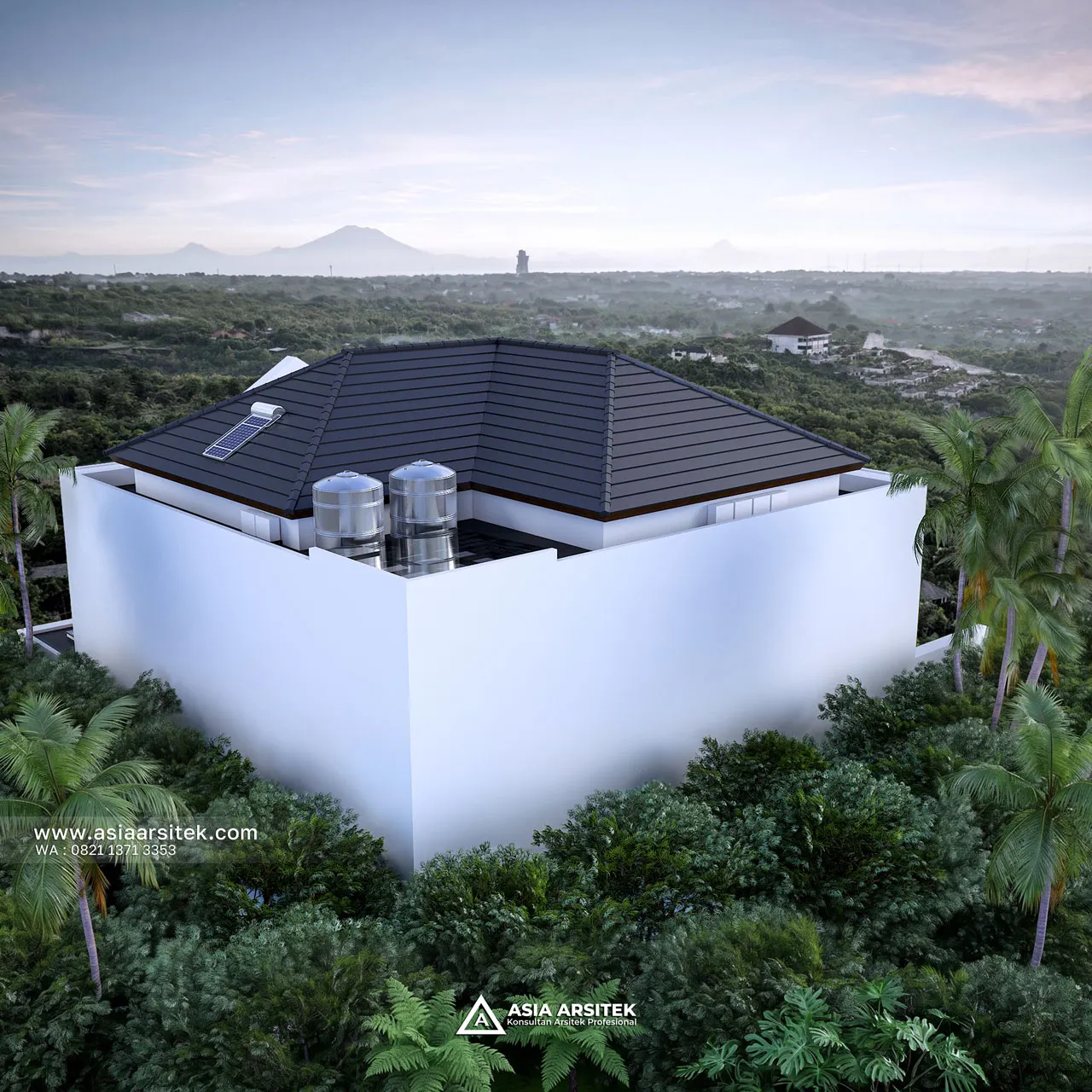 Desain View Atas Belakang Rumah Klasik 2 Lantai Pak MFT di Sawangan Depok
