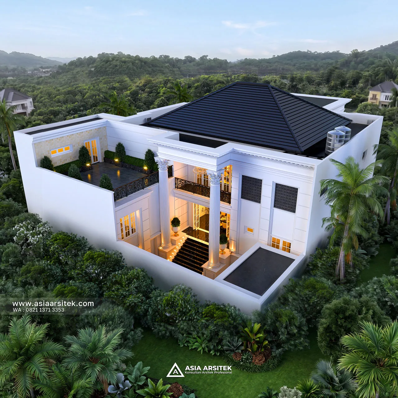 Desain View Atas Belakang Rumah Klasik 4 Lantai Bapak SPYD di Larangan Tangerang