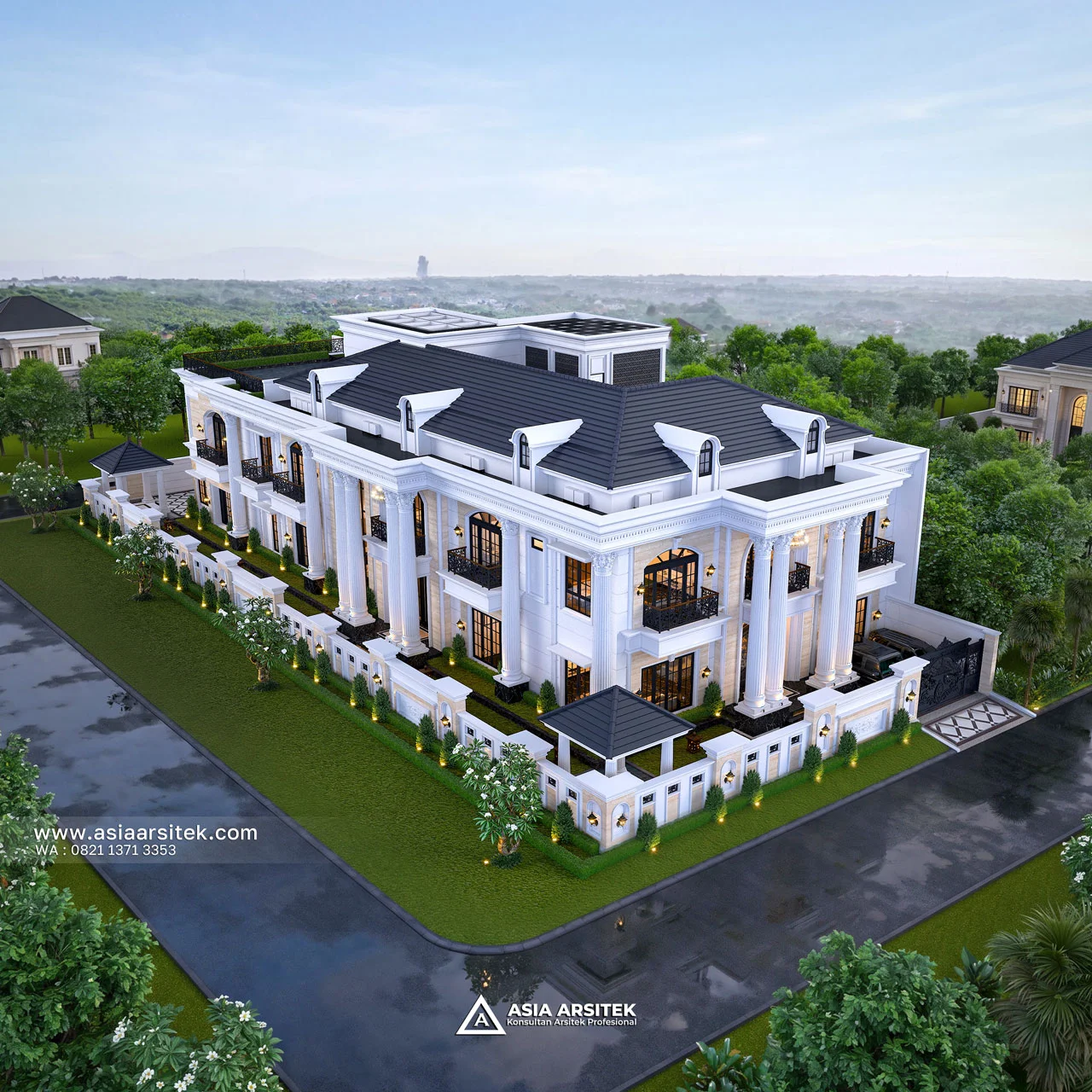 Desain View Atas Rumah Klasik 2 Lantai Bapak GHRN di Tambun Bekasi