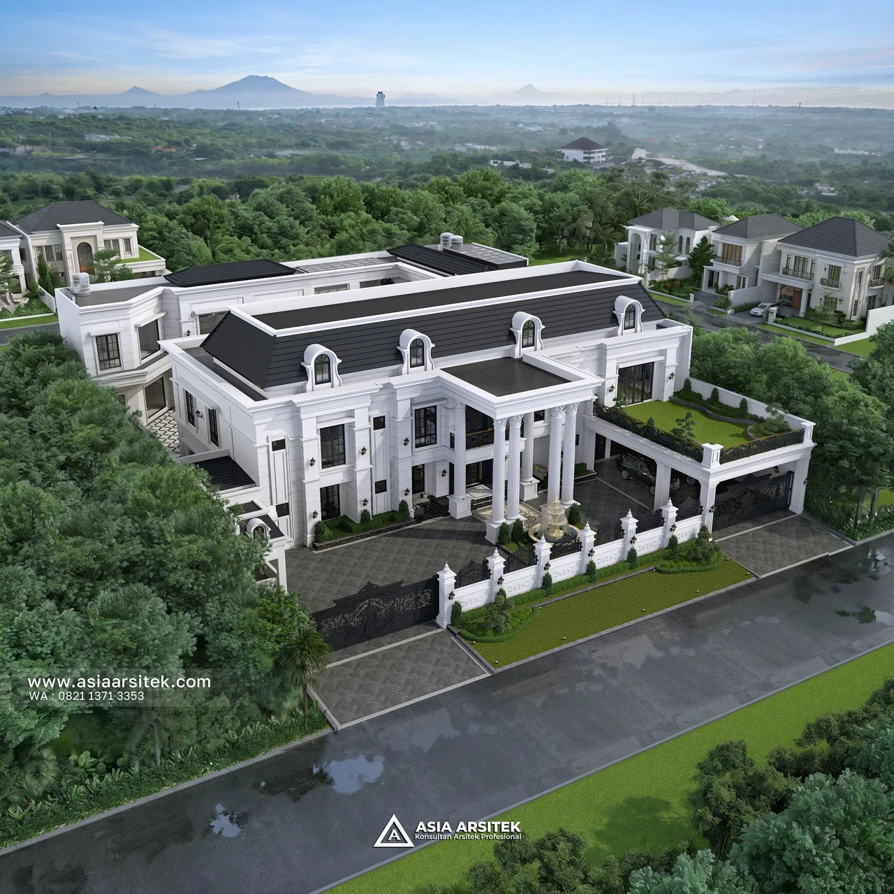 Desain View Atas Rumah Klasik 2 Lantai Bapak HMD di BSD Tangerang Selatan