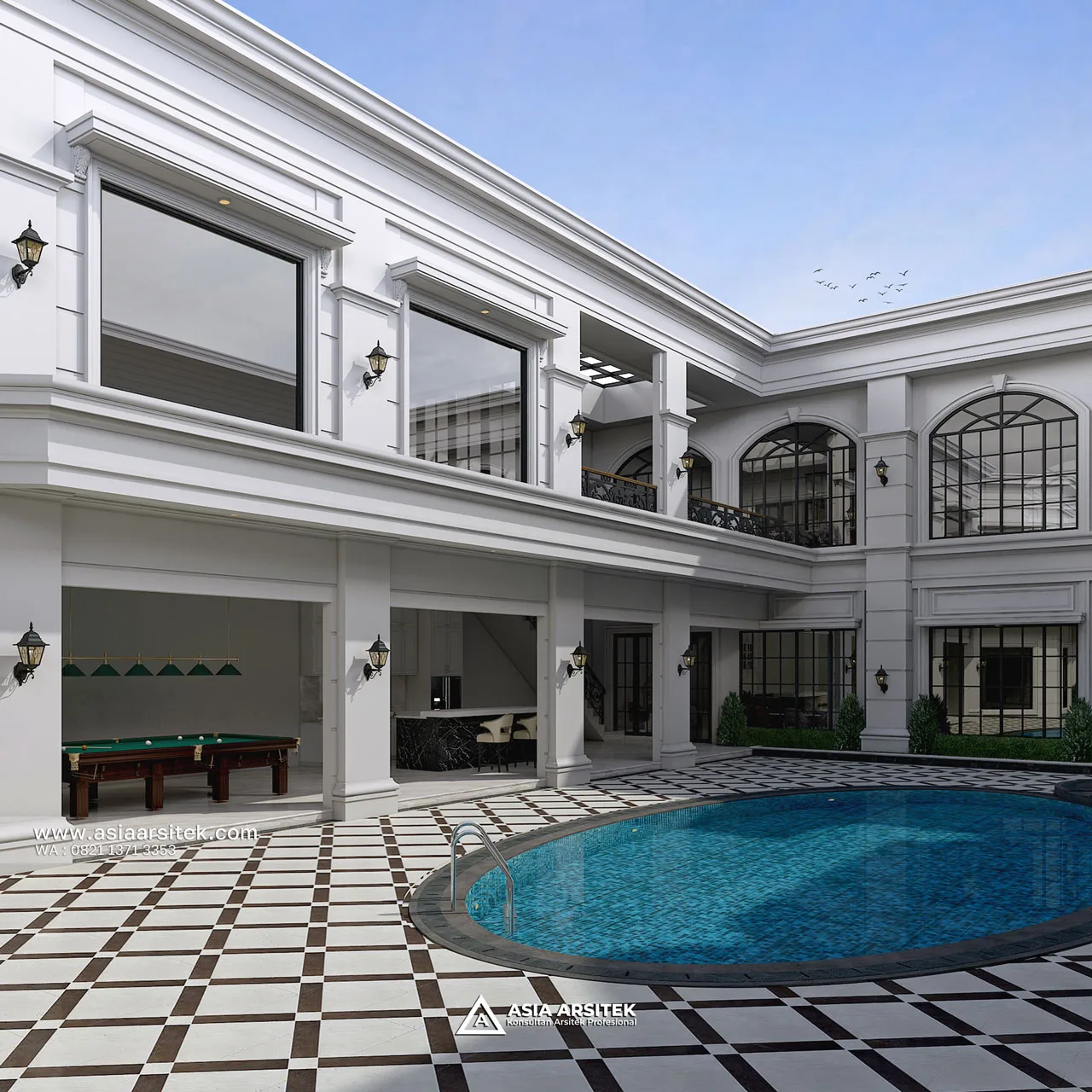 Desain View Belakang Rumah Klasik 2 Lantai Bapak HMD di BSD Tangerang Selatan