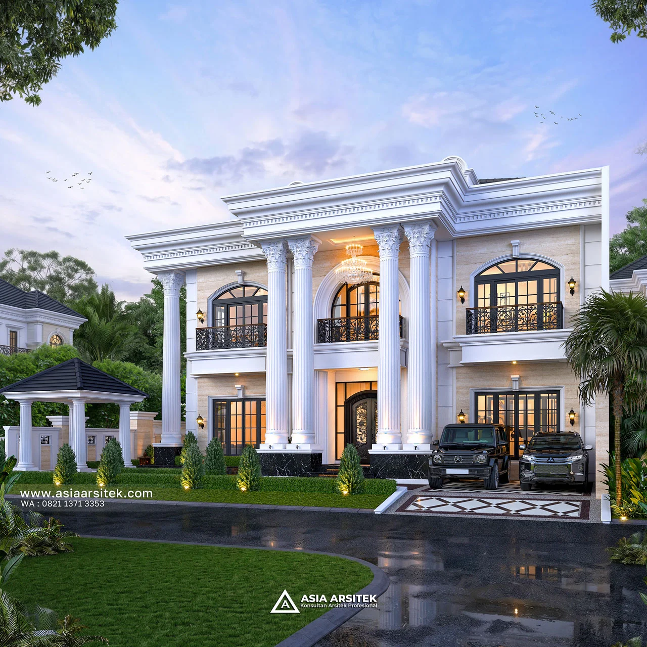 Desain View Depan Rumah Klasik 2 Lantai Bapak GHRN di Tambun Bekasi