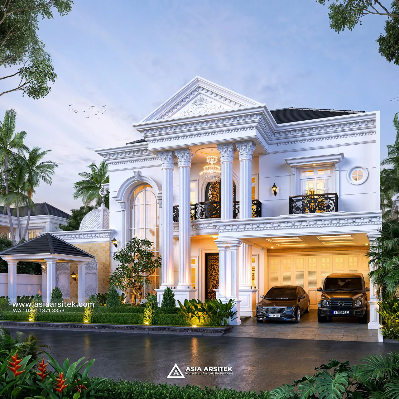 Desain View Depan Rumah Klasik 2 Lantai Pak MFT di Sawangan Depok