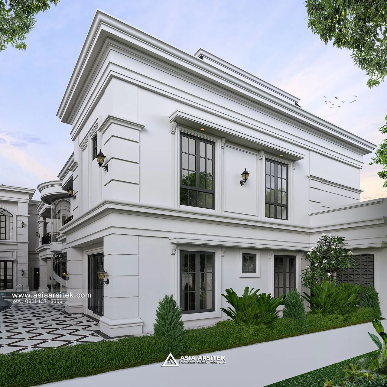 Desain View Samping Kiri Rumah Klasik 2 Lantai Bapak HMD di BSD Tangerang Selatan