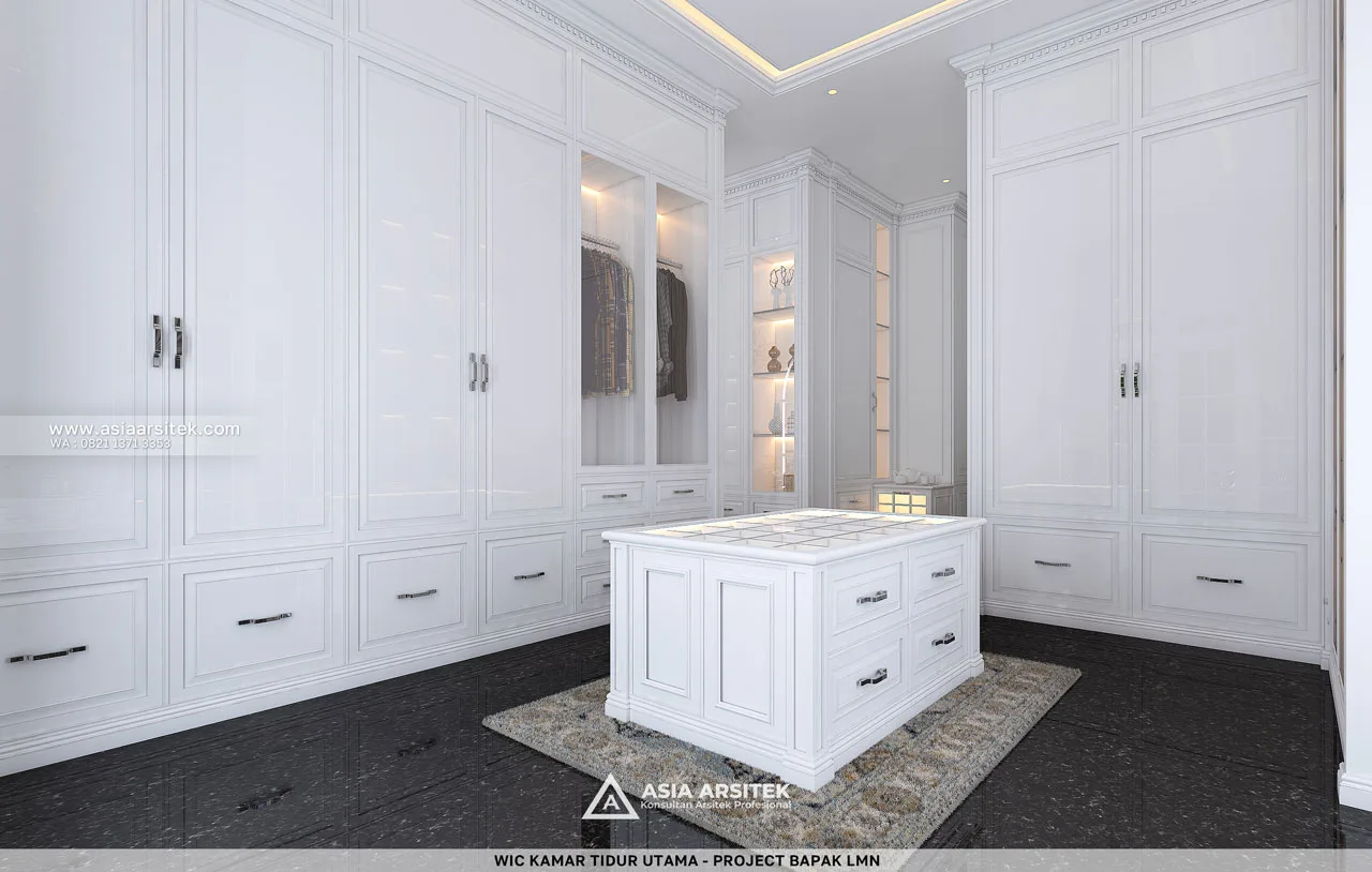 Desain Walk In Closet 2 Kamar Tidur Utama Rumah Klasik 3 Lantai Bapak LMN di Sentul City Bogor
