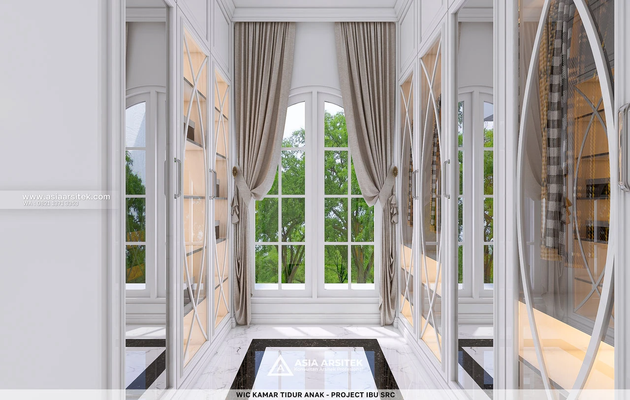 Desain Walk In Closet Kamar Tidur Anak Rumah Klasik 2 Lantai Ibu SRC di Cibubur Bekasi