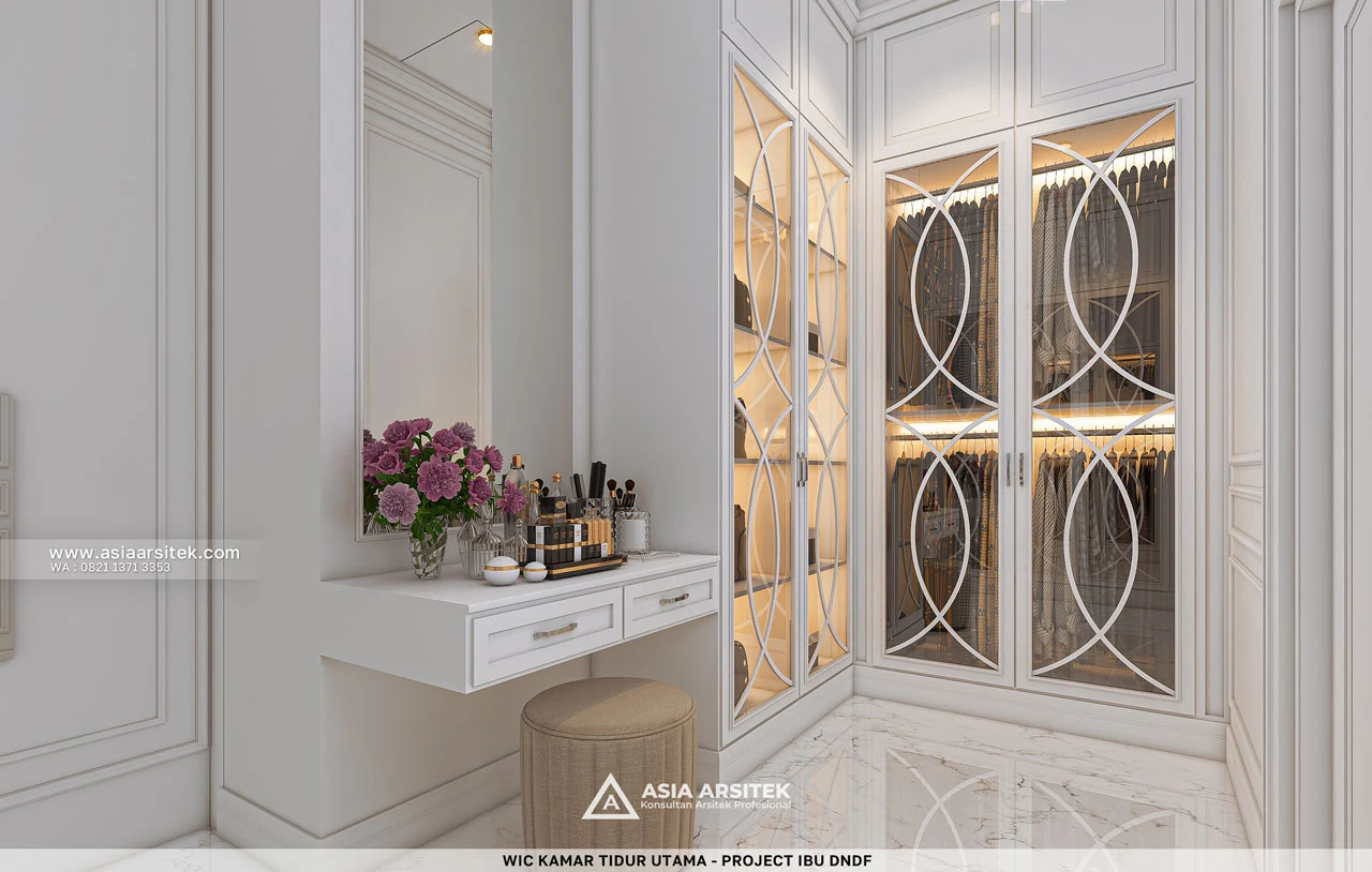 Desain Walk In Closet Kamar Tidur Utama Rumah Klasik 2 Lantai Ibu DNDF di Bengkulu