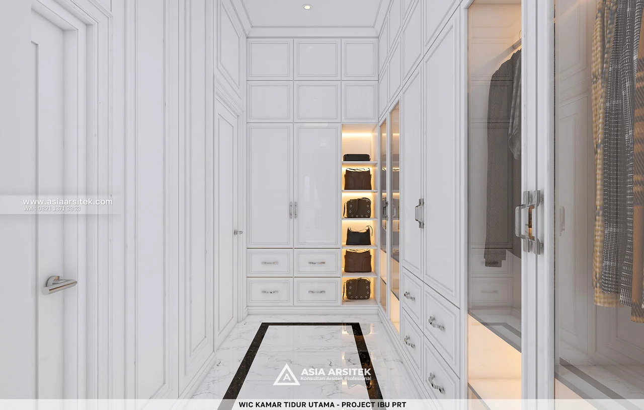 Desain Walk In Closet Kamar Tidur Utama Rumah Klasik 2 Lantai Ibu PRT di Tanjung Priok Jakarta Utara