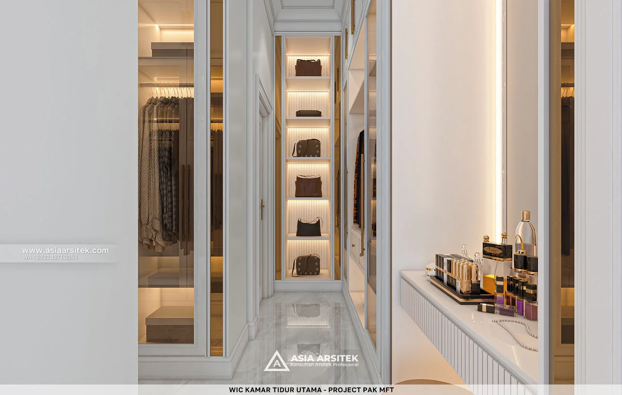 Desain Walk In Closet Kamar Tidur Utama Rumah Klasik 2 Lantai Pak MFT di Sawangan Depok