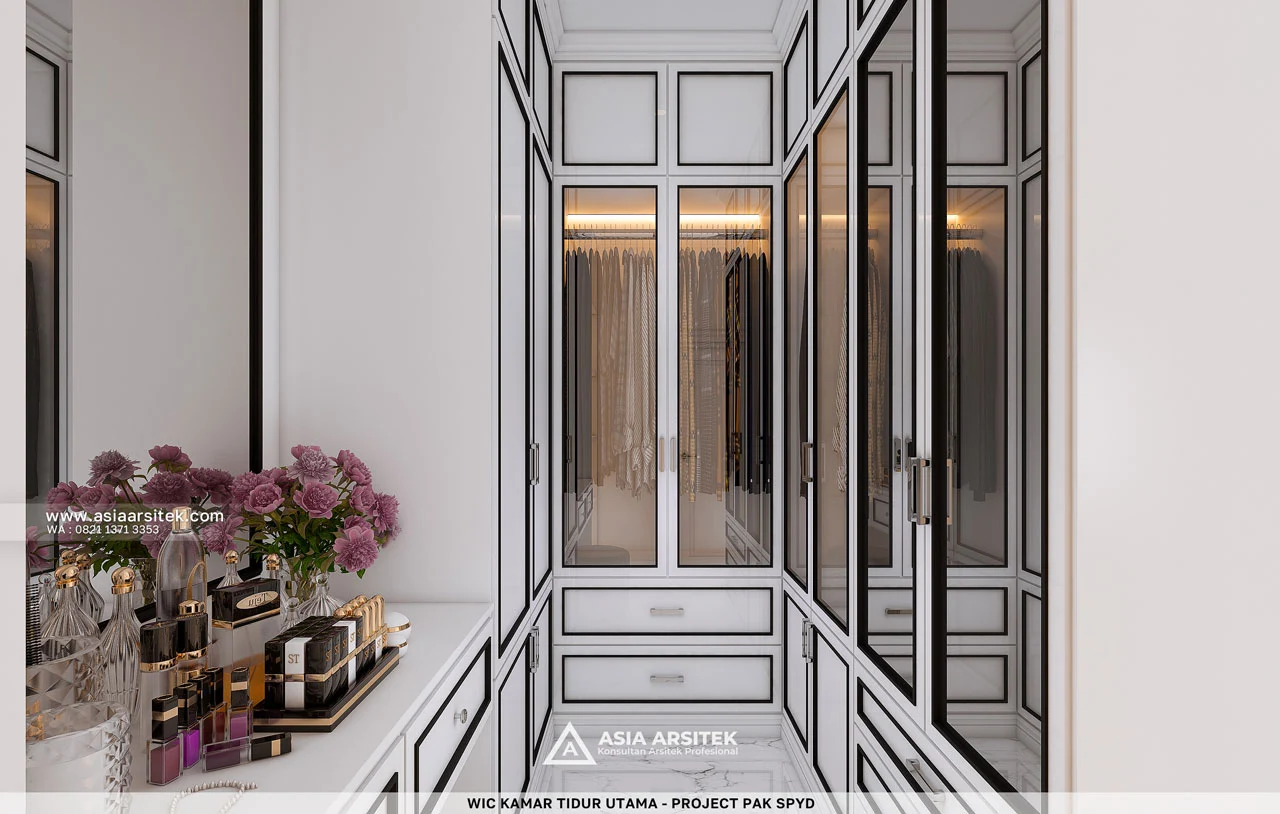 Desain Walk In Closet Kamar Tidur Utama Rumah Klasik 4 Lantai Bapak SPYD di Larangan Tangerang