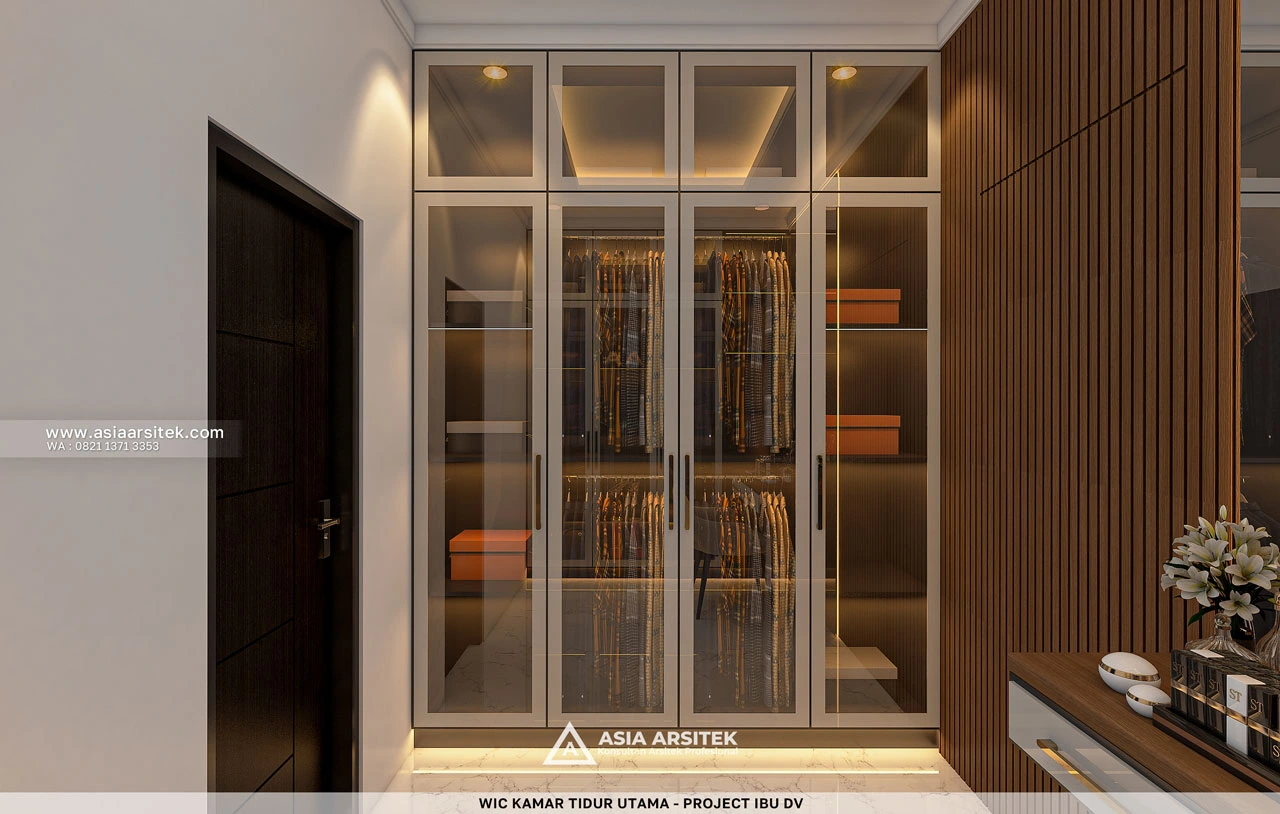 Desain Walk In Closet Kamar Tidur Utama Rumah Minimalis 2 Lantai Ibu DV Duren Sawit Jakarta Timur