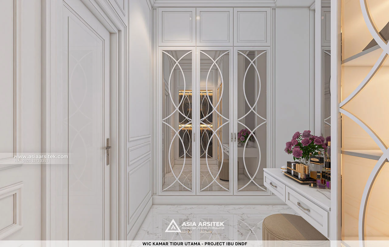 Desain Walk In Closet Mewah Kamar Tidur Utama Rumah Klasik 2 Lantai Ibu DNDF di Bengkulu