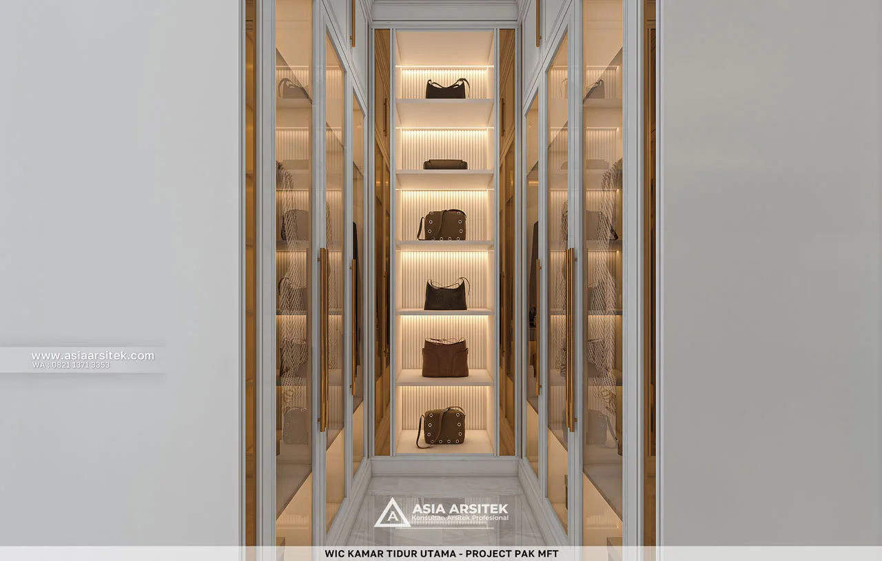 Desain Walk In Closet Mewah Kamar Tidur Utama Rumah Klasik 2 Lantai Pak MFT di Sawangan Depok