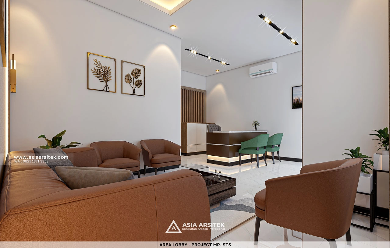 Desain Area Lobby Nyaman Kost Modern Kontemporer 3 Lantai Mr. STS di Timor Leste